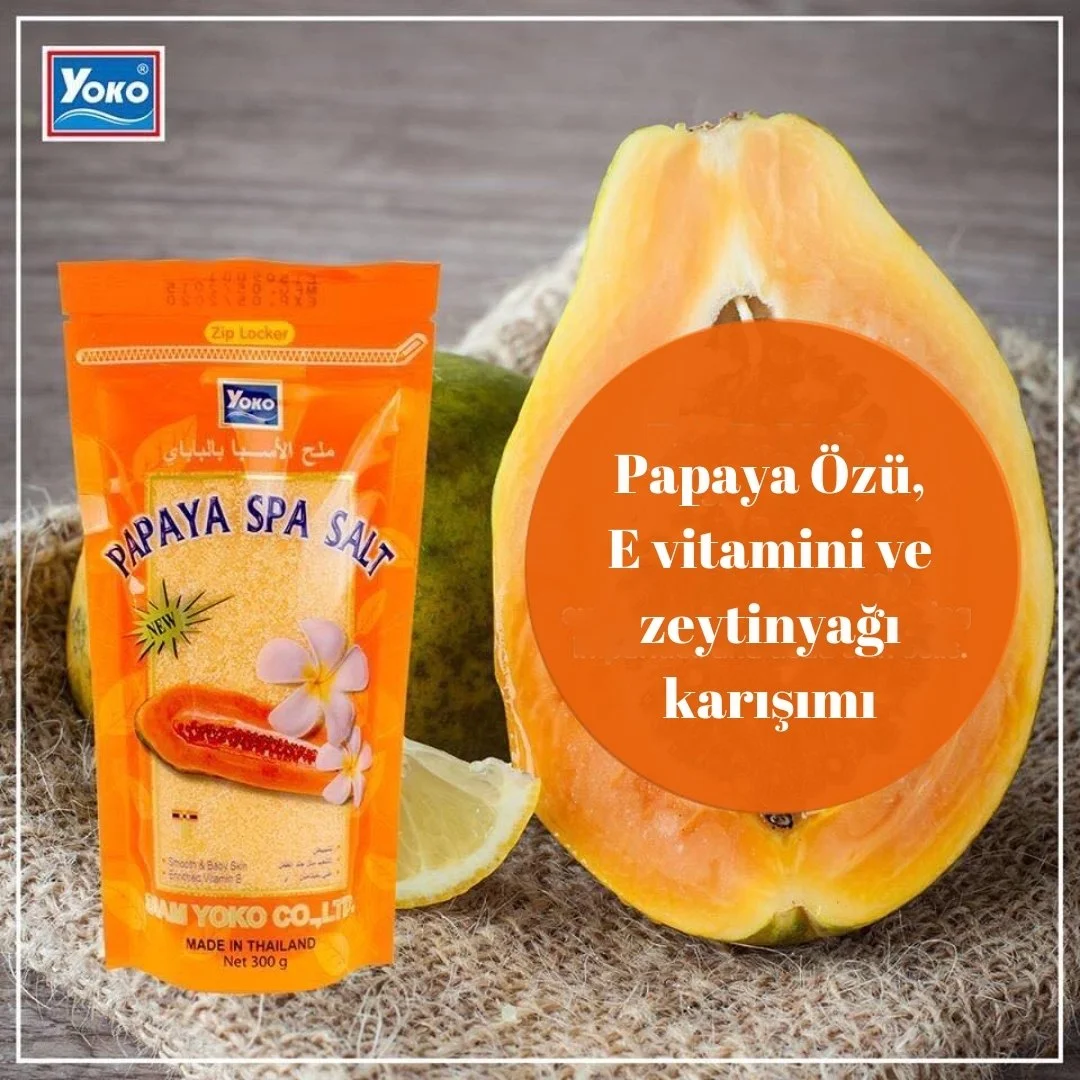 YOKO PAPAYA ÖZLÜ AYDINLATICI, CİLT TONU EŞİTLEYİCİ, BESLEYİCİ SPA TUZU 300 GR