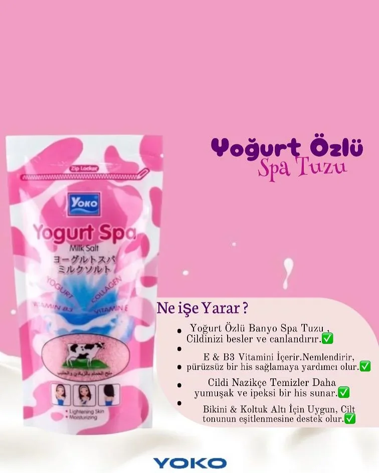 Yoğurt Özlü Batık Karşıtı Aydınlatıcı Ve Nemlendirici Banyo Spa Tuzu 300 gr Yoğurtlu Tuz